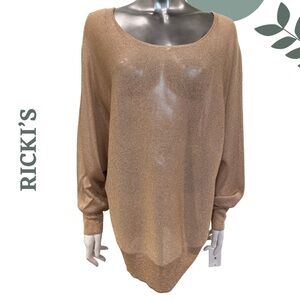 🛍️3/$40 RICKI’S Metallic Gold Lightweight Knit Sweater - Round Neckline Size XXL